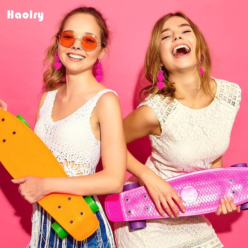 HOLYRY Neon Heart Earrings for Women Acrylic Neon Earrings 80s 90s Outfit for Women Glow Party Accessories Gifts Hot Pink Orange Green Yellow - Image 4
